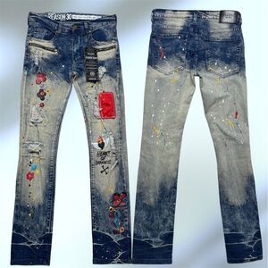 Reason Heart of Darkness Men’s Painted Ripped Jeans Size 30x32